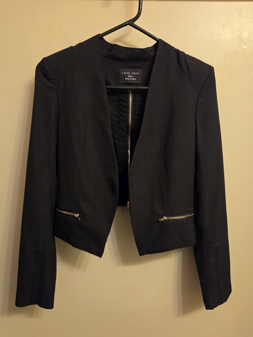 Love Tree Edgy Black Cropped Open-Blazer Y2K Streetwear Cage Back Goth Chic Sm